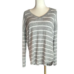 Korye Gray Striped long sleeve high low tunic sweater Women's Top - s